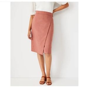 Ann Taylor 16 The Wrap Pencil Midi Skirt Salmon Pink Crosshatch NWT